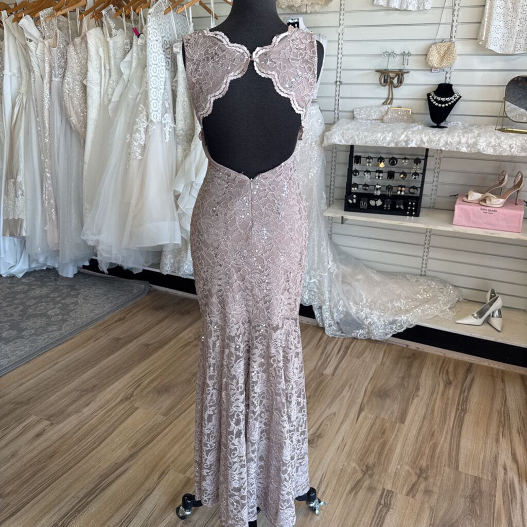 Nightway Muted Gold Sequin Lace Long Formal Dress 2