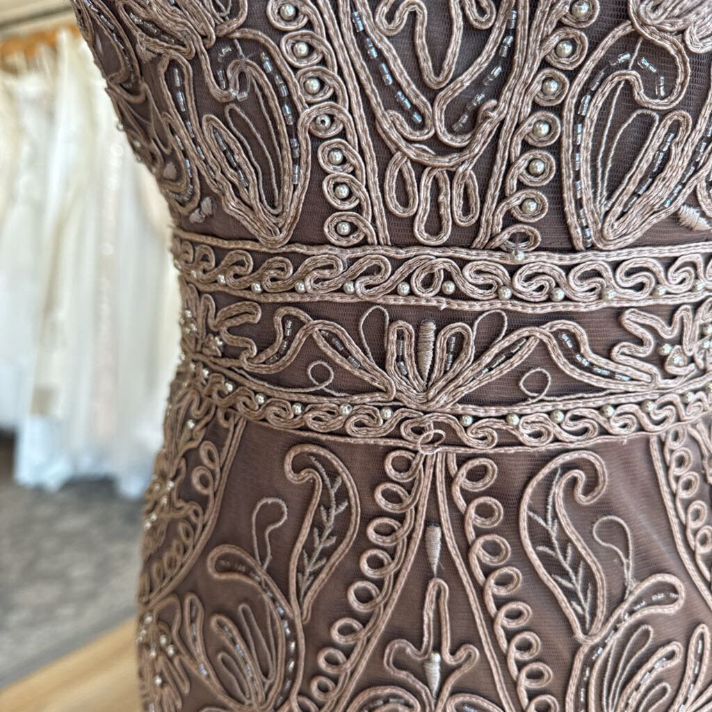 Cameron Blake Brown 3D Print Long Formal Dress Medium