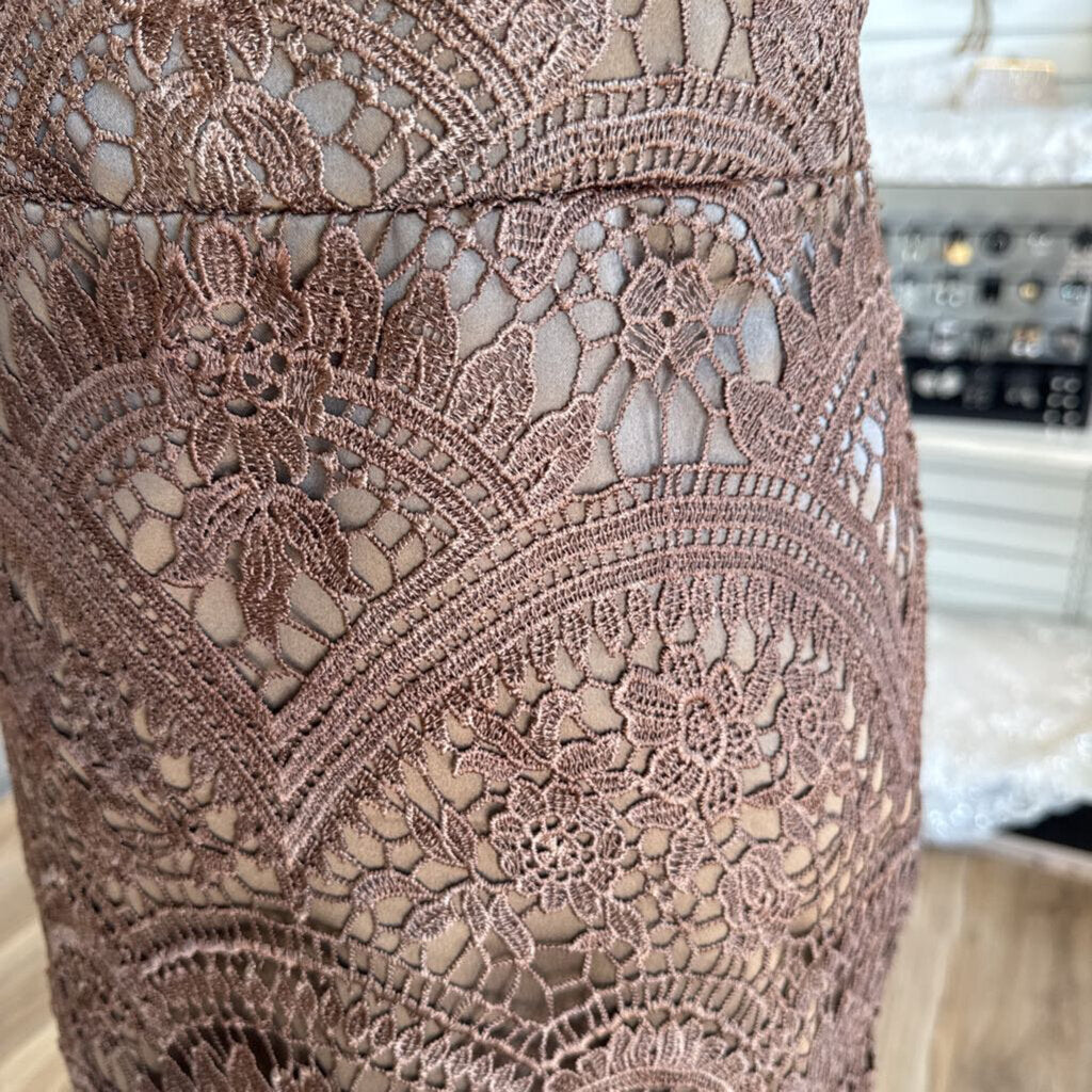 Brown Lace Cap Sleeve Long Formal Dress Small
