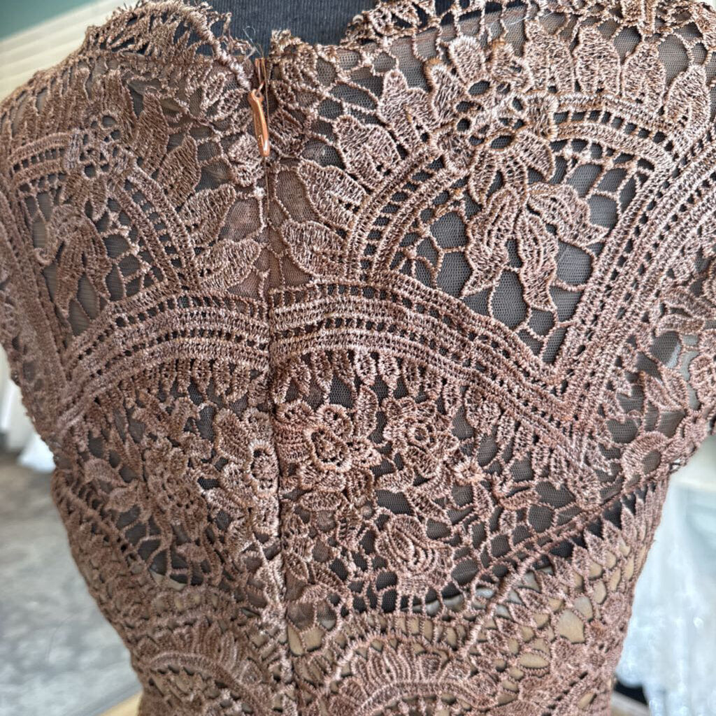 Brown Lace Cap Sleeve Long Formal Dress Small