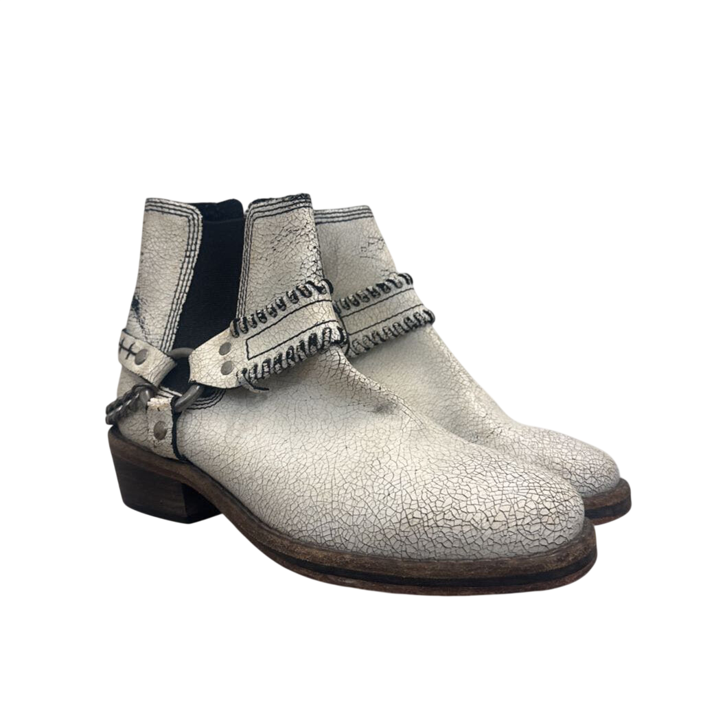 Free People Crackled White Stony Desert Ankle Boots 37