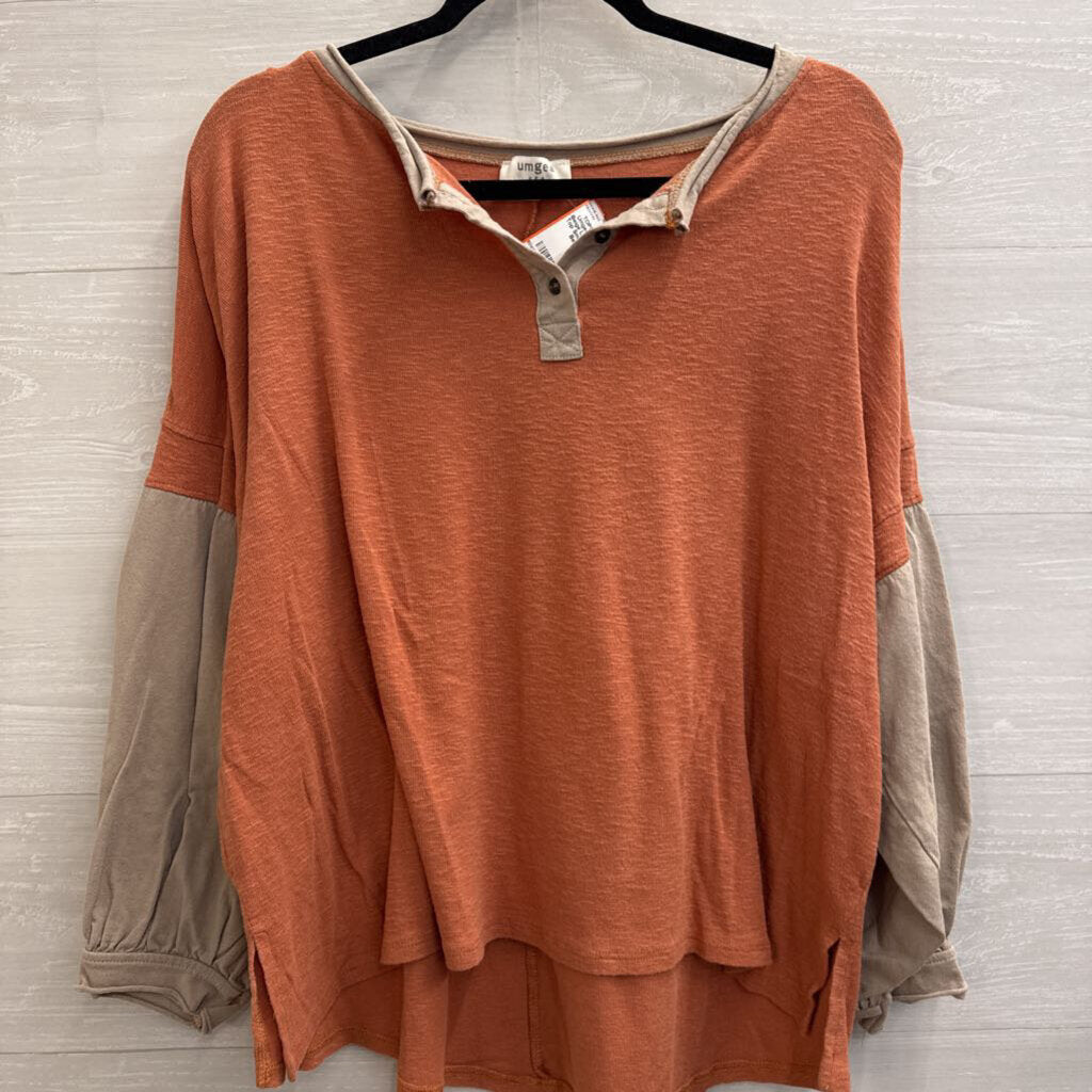 Umgee Orange/ Beige Long Sleeve Top Small