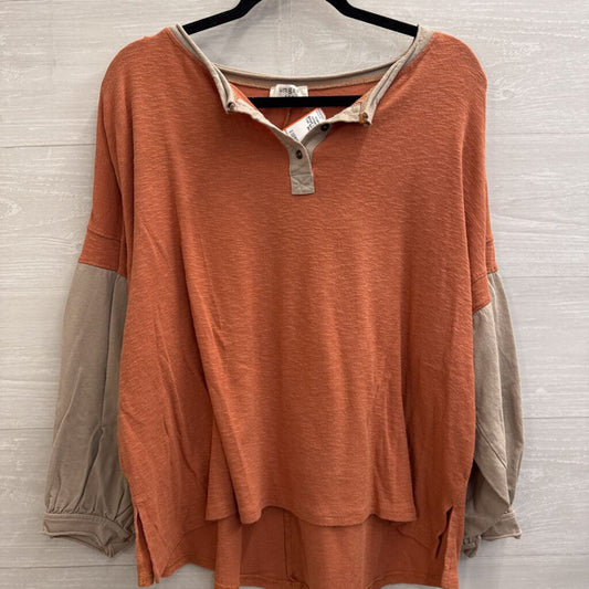 Umgee Orange/ Beige Long Sleeve Top Small