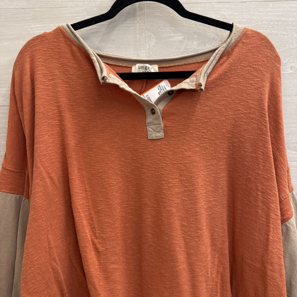 Umgee Orange/ Beige Long Sleeve Top Small