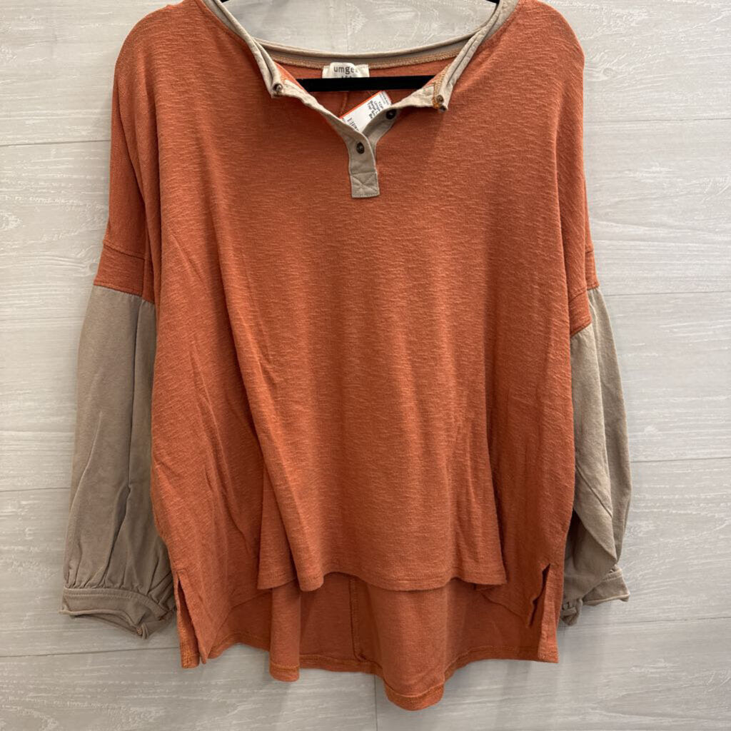 Umgee Orange/ Beige Long Sleeve Top Small