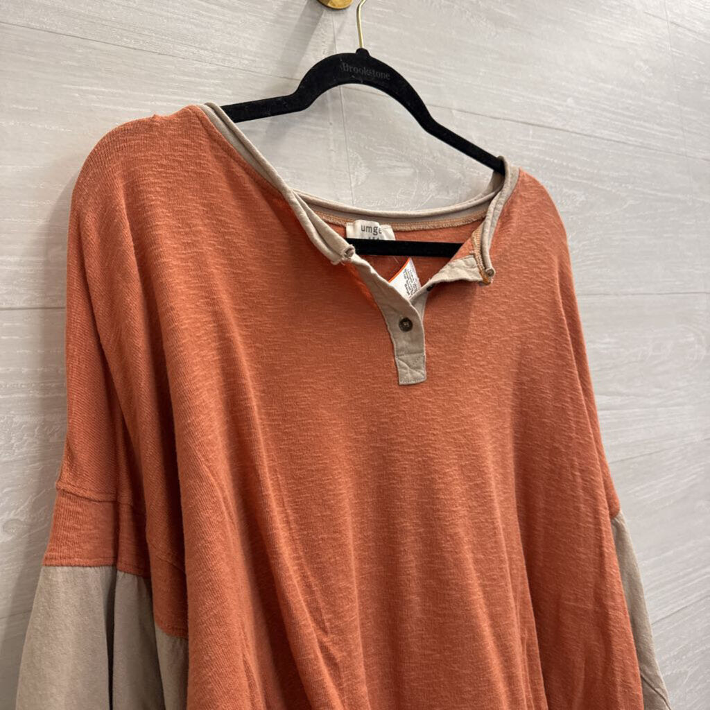 Umgee Orange/ Beige Long Sleeve Top Small