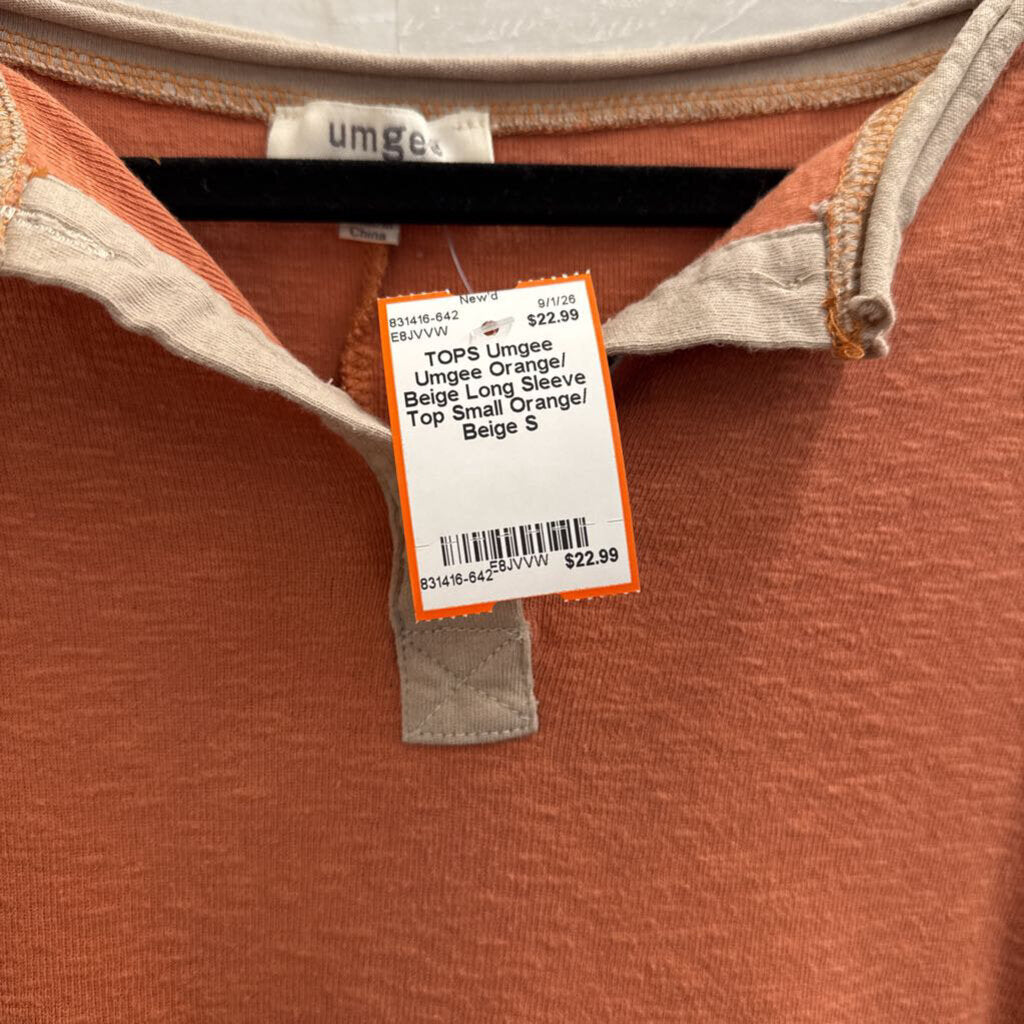Umgee Orange/ Beige Long Sleeve Top Small