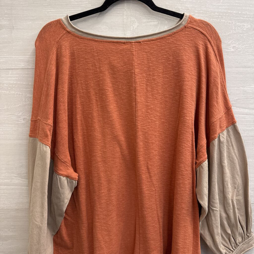 Umgee Orange/ Beige Long Sleeve Top Small