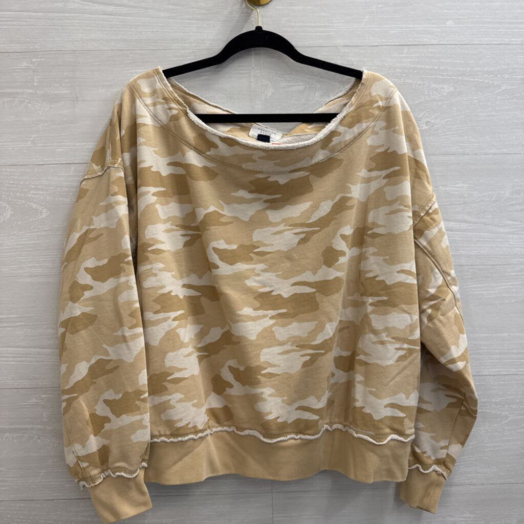American Eagle Brown Camo Print Long Sleeve Off Shoulder Top Large