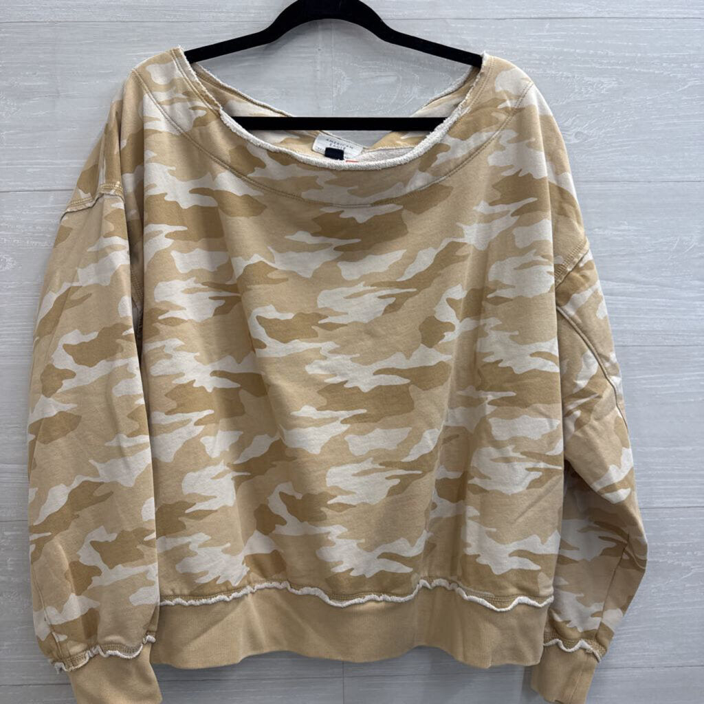 American Eagle Brown Camo Print Long Sleeve Off Shoulder Top Large