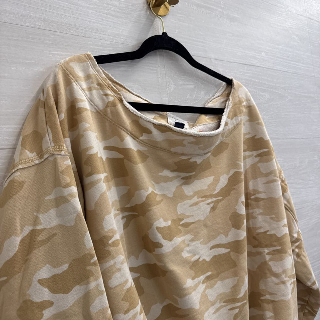 American Eagle Brown Camo Print Long Sleeve Off Shoulder Top Large