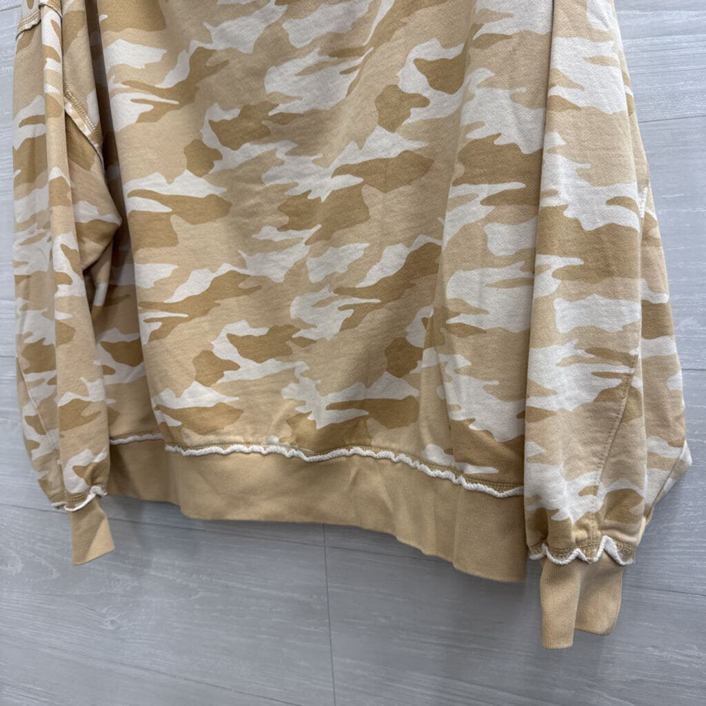 American Eagle Brown Camo Print Long Sleeve Off Shoulder Top Large