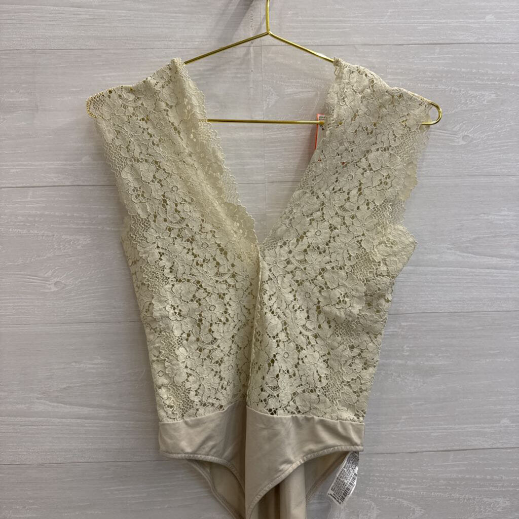 Zara Cream Lace Tank Bodysuit Small