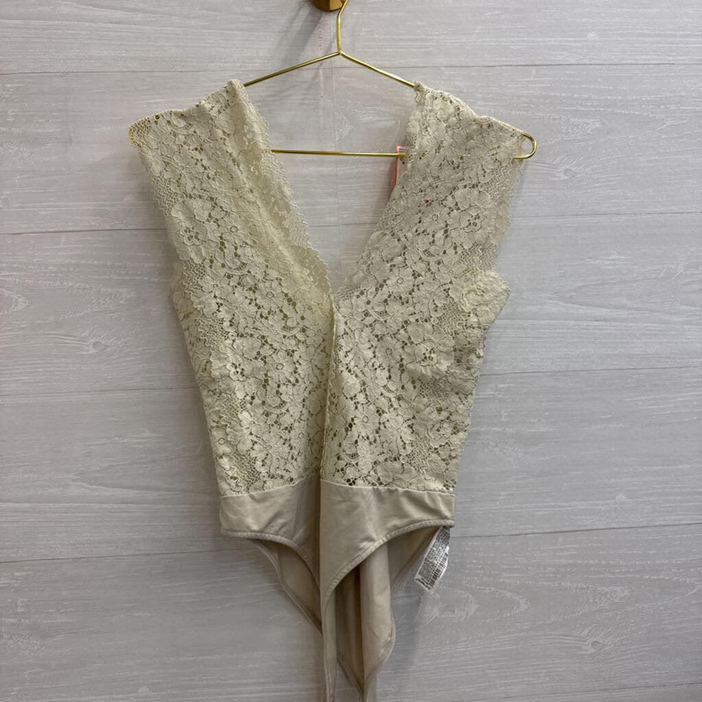 Zara Cream Lace Tank Bodysuit Small