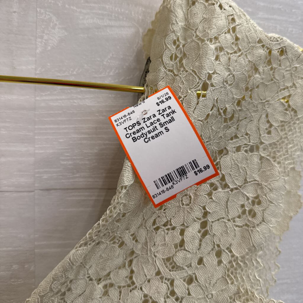 Zara Cream Lace Tank Bodysuit Small