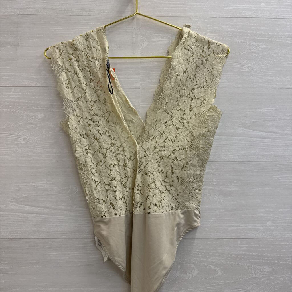 Zara Cream Lace Tank Bodysuit Small