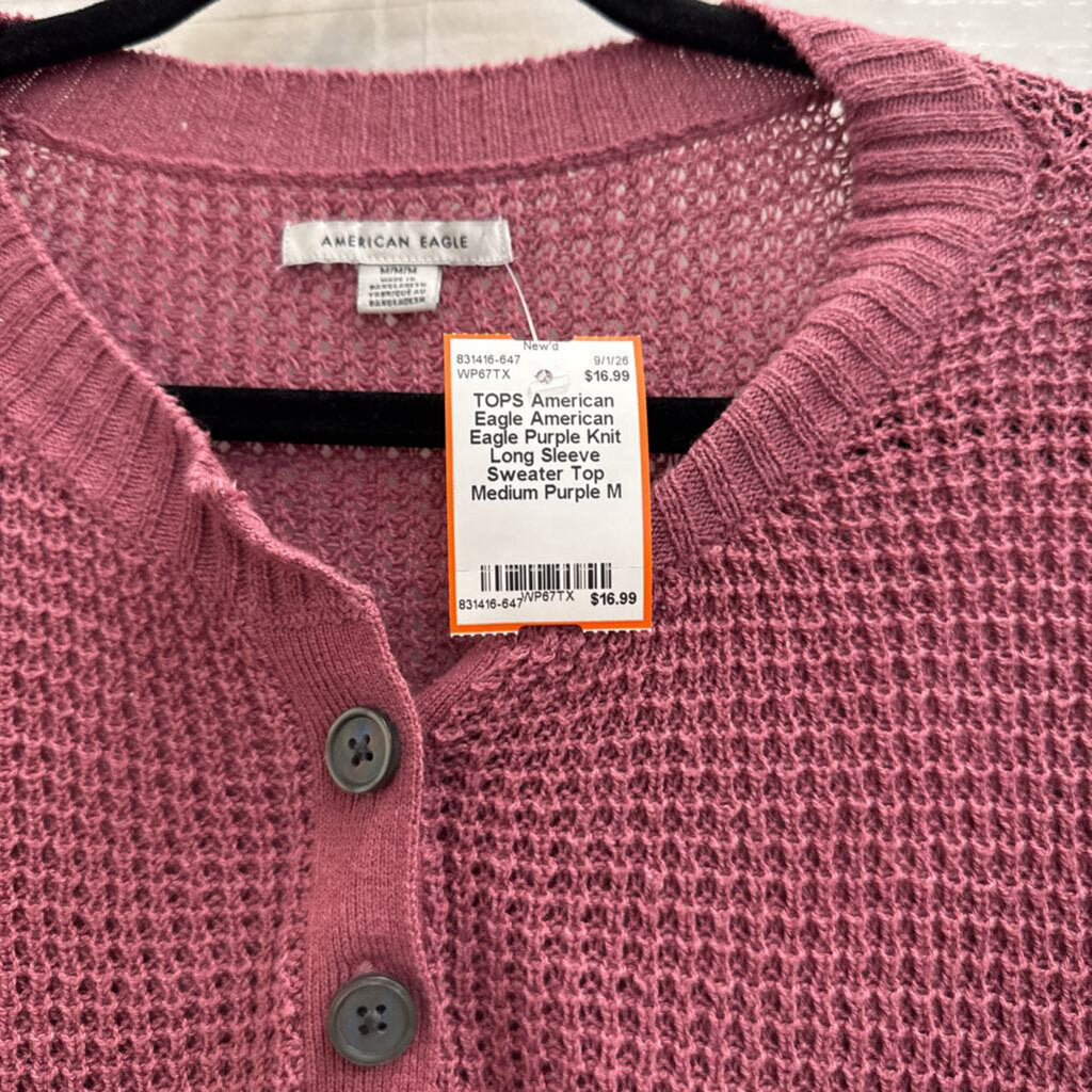 American Eagle Purple Knit Long Sleeve Sweater Top Medium