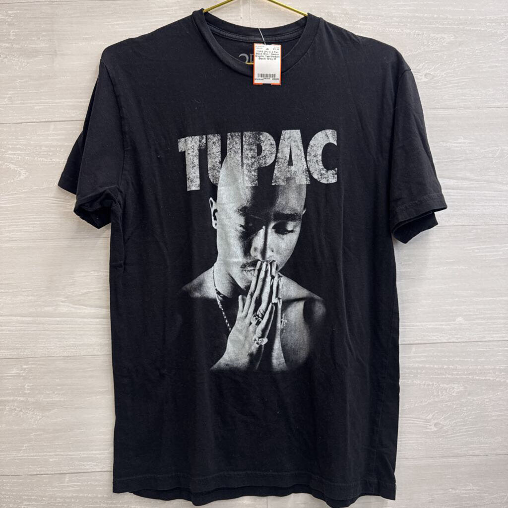 2 Pac Black Short Sleeve Graphic Tee Medium