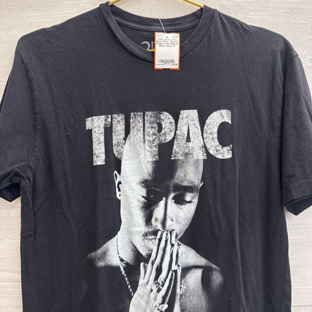 2 Pac Black Short Sleeve Graphic Tee Medium