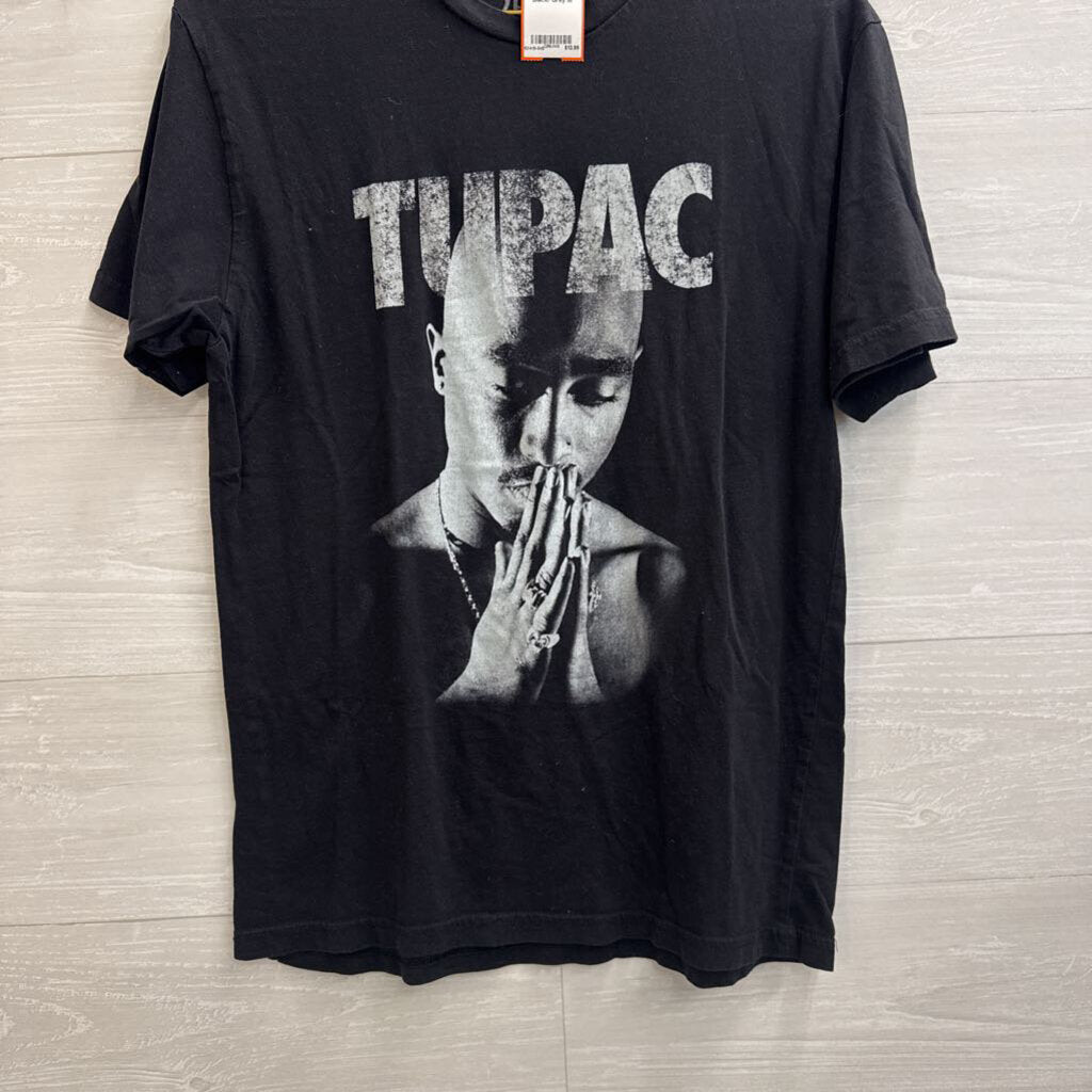 2 Pac Black Short Sleeve Graphic Tee Medium