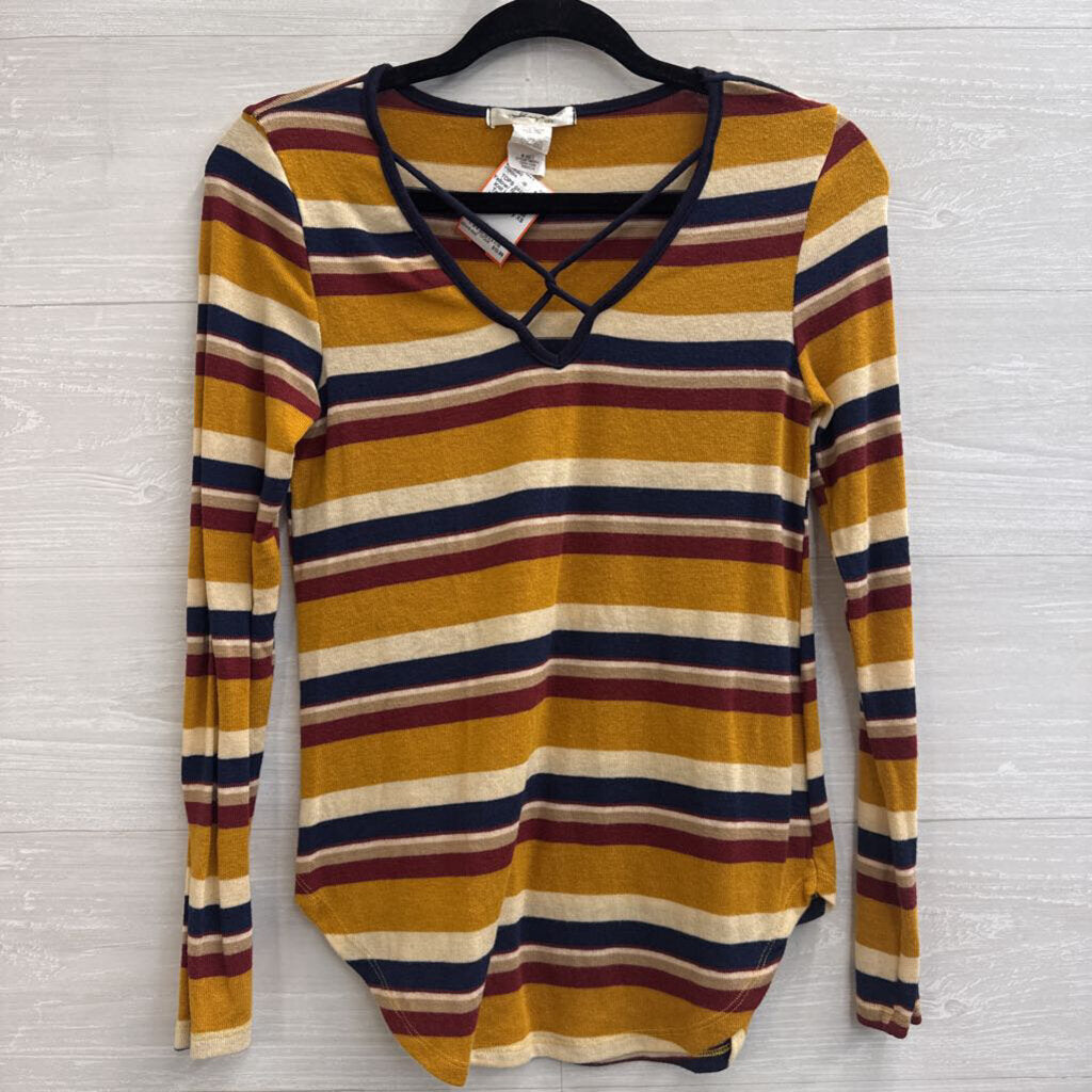 Gaze Yellow/ Navy Striped Knit Long Sleeve Top Extra Small