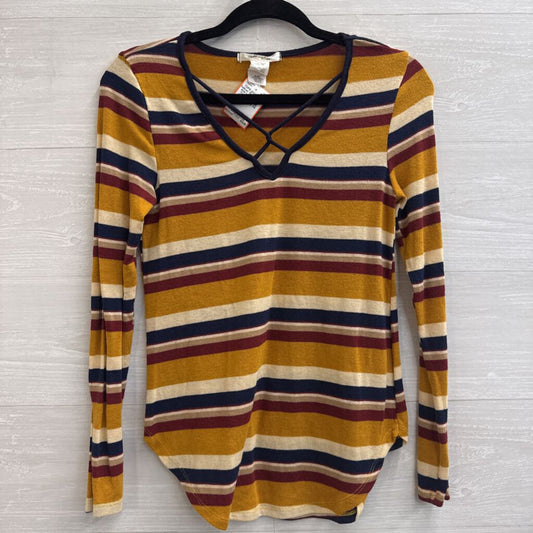 Gaze Yellow/ Navy Striped Knit Long Sleeve Top Extra Small
