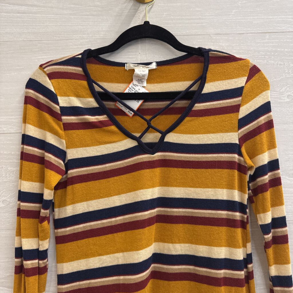 Gaze Yellow/ Navy Striped Knit Long Sleeve Top Extra Small