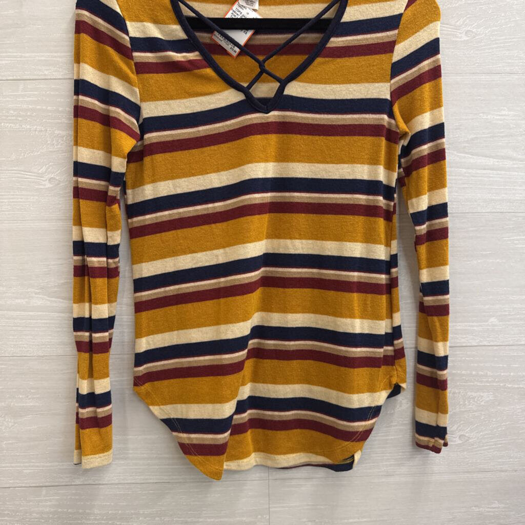 Gaze Yellow/ Navy Striped Knit Long Sleeve Top Extra Small