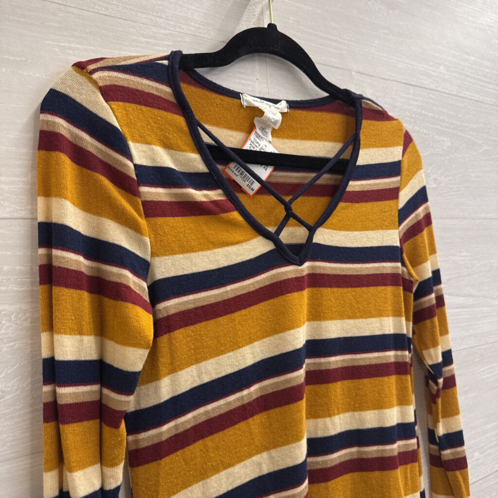 Gaze Yellow/ Navy Striped Knit Long Sleeve Top Extra Small
