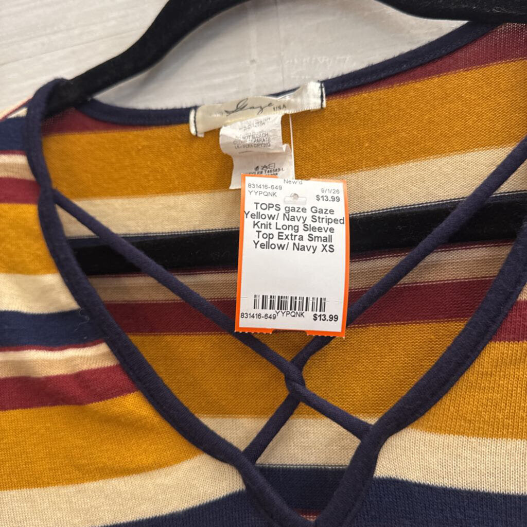 Gaze Yellow/ Navy Striped Knit Long Sleeve Top Extra Small