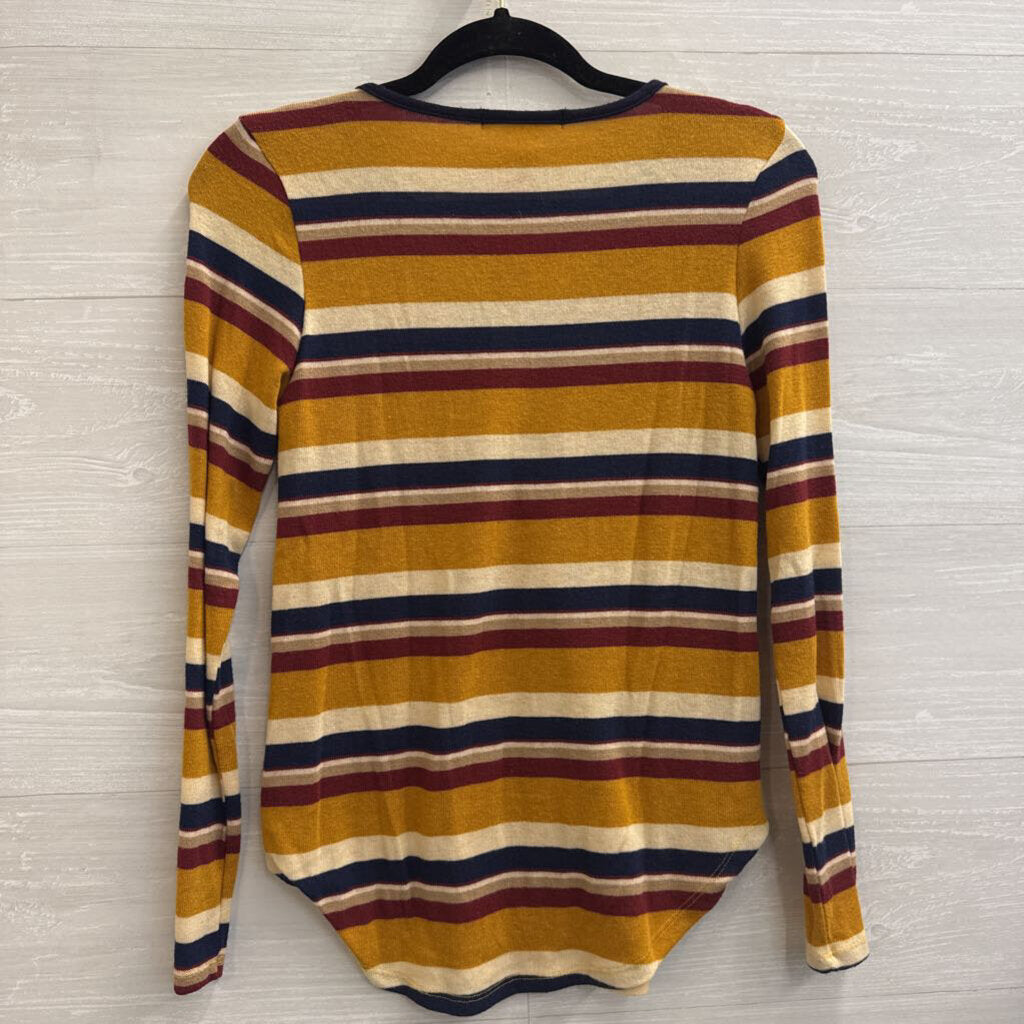Gaze Yellow/ Navy Striped Knit Long Sleeve Top Extra Small
