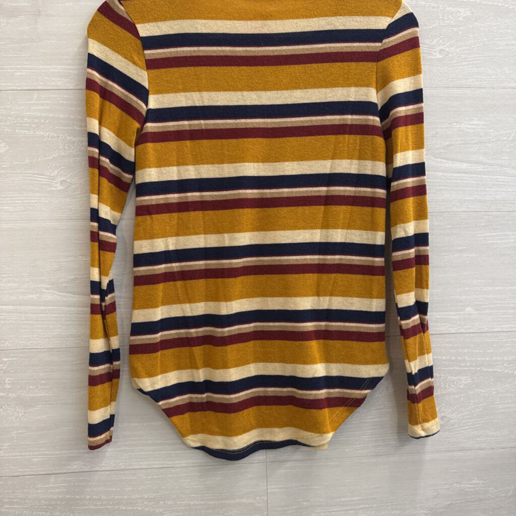 Gaze Yellow/ Navy Striped Knit Long Sleeve Top Extra Small
