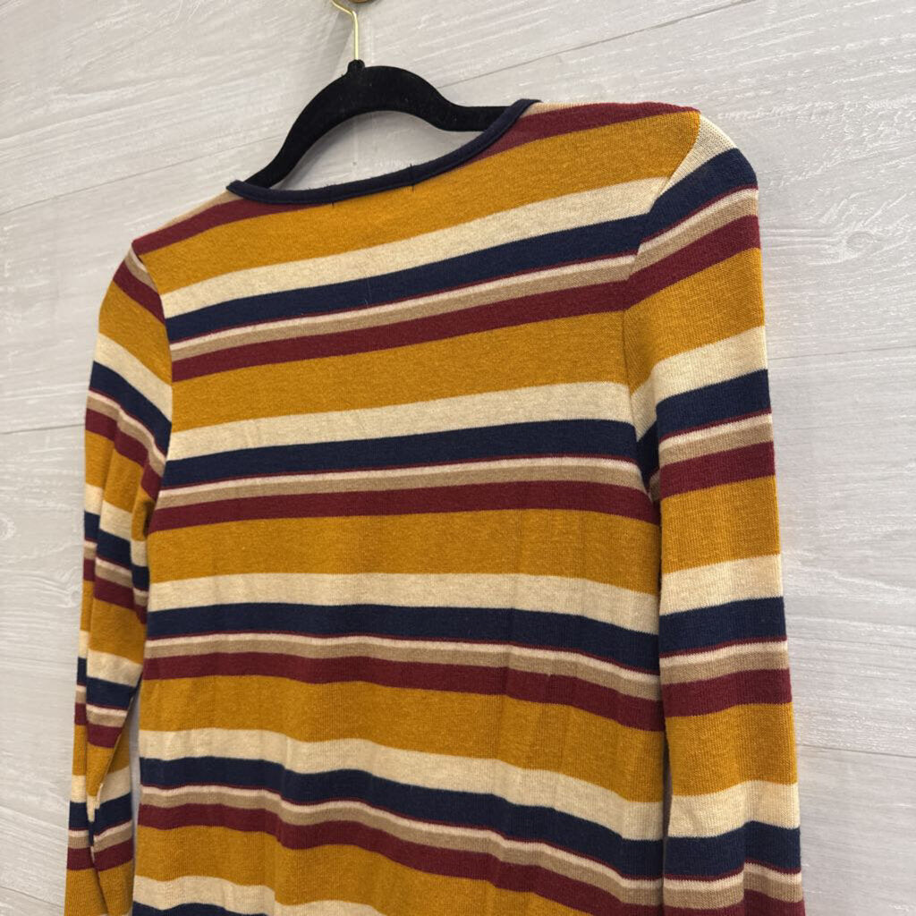 Gaze Yellow/ Navy Striped Knit Long Sleeve Top Extra Small