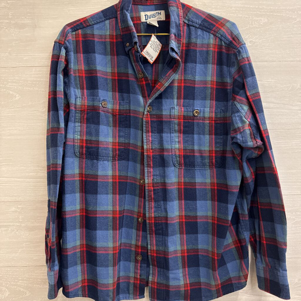 Duluth Blue/ Red Plaid Long Sleeve Button Down Top Medium