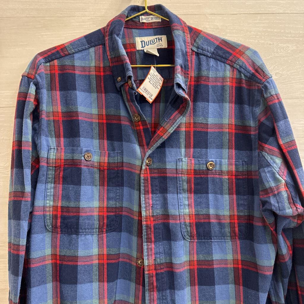 Duluth Blue/ Red Plaid Long Sleeve Button Down Top Medium