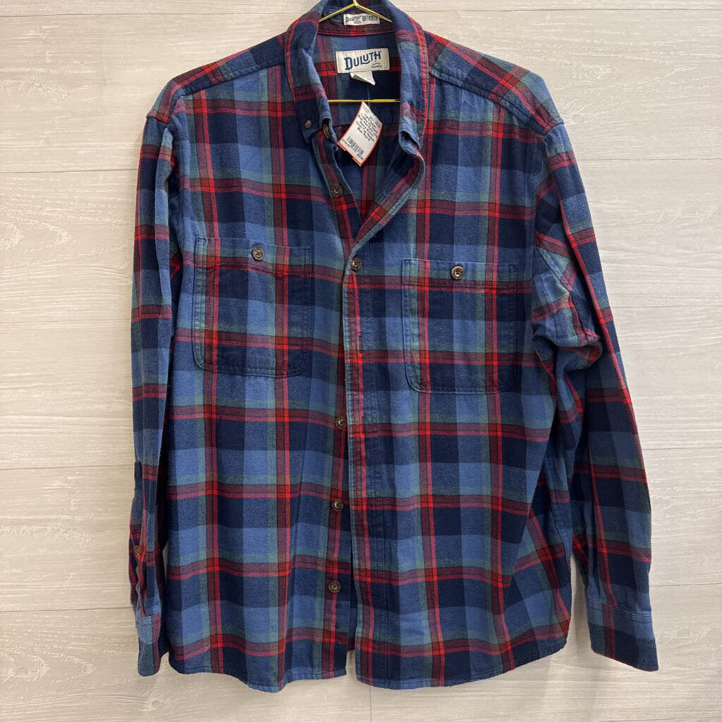 Duluth Blue/ Red Plaid Long Sleeve Button Down Top Medium