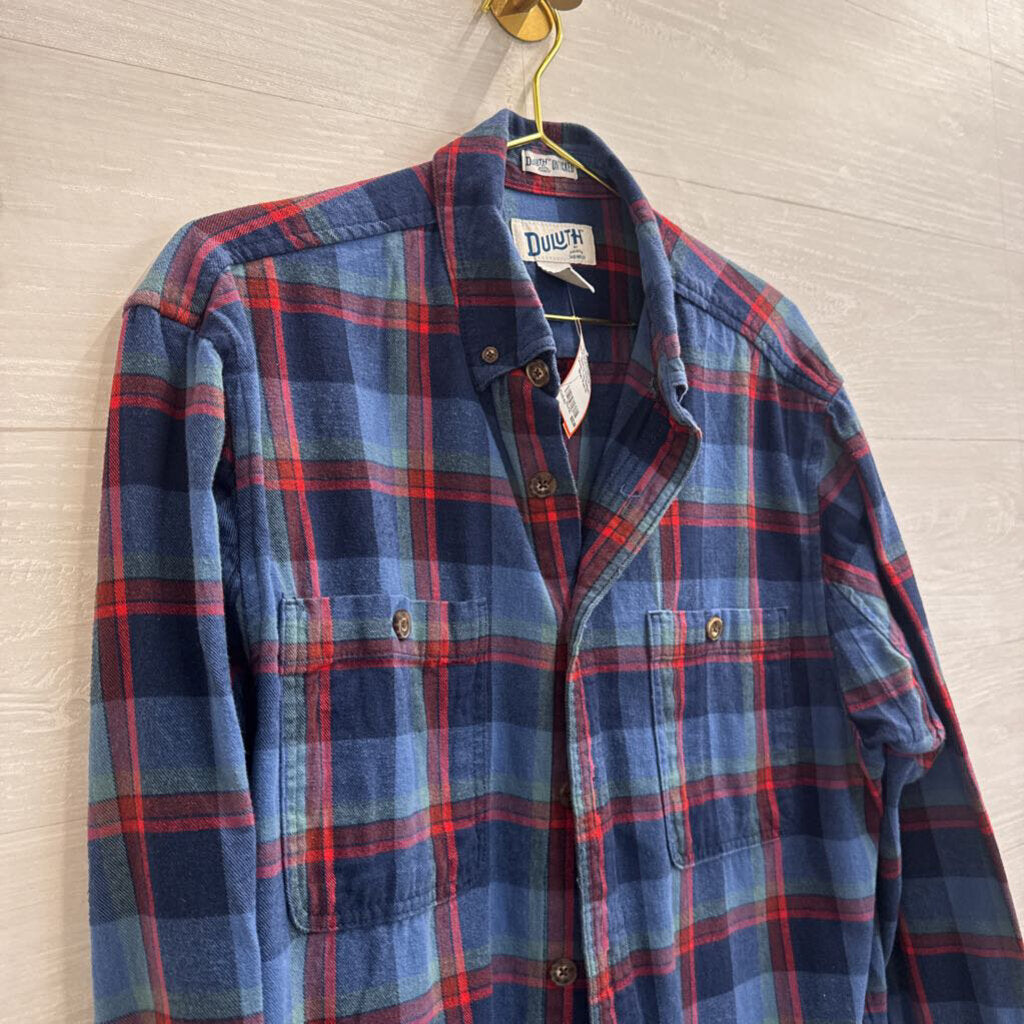Duluth Blue/ Red Plaid Long Sleeve Button Down Top Medium