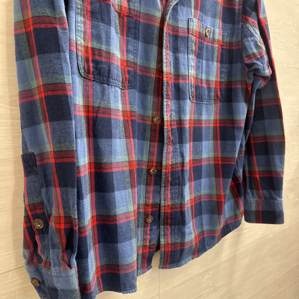 Duluth Blue/ Red Plaid Long Sleeve Button Down Top Medium