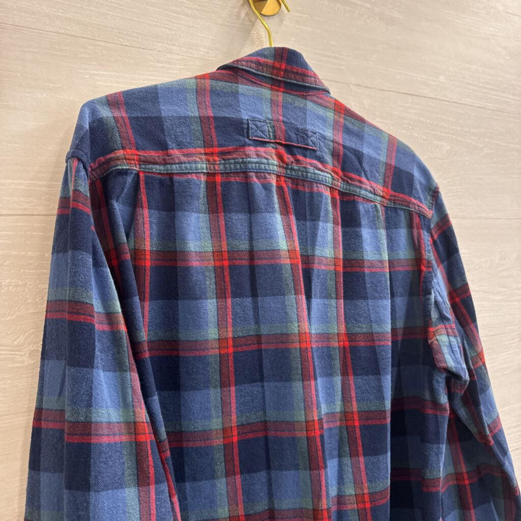 Duluth Blue/ Red Plaid Long Sleeve Button Down Top Medium