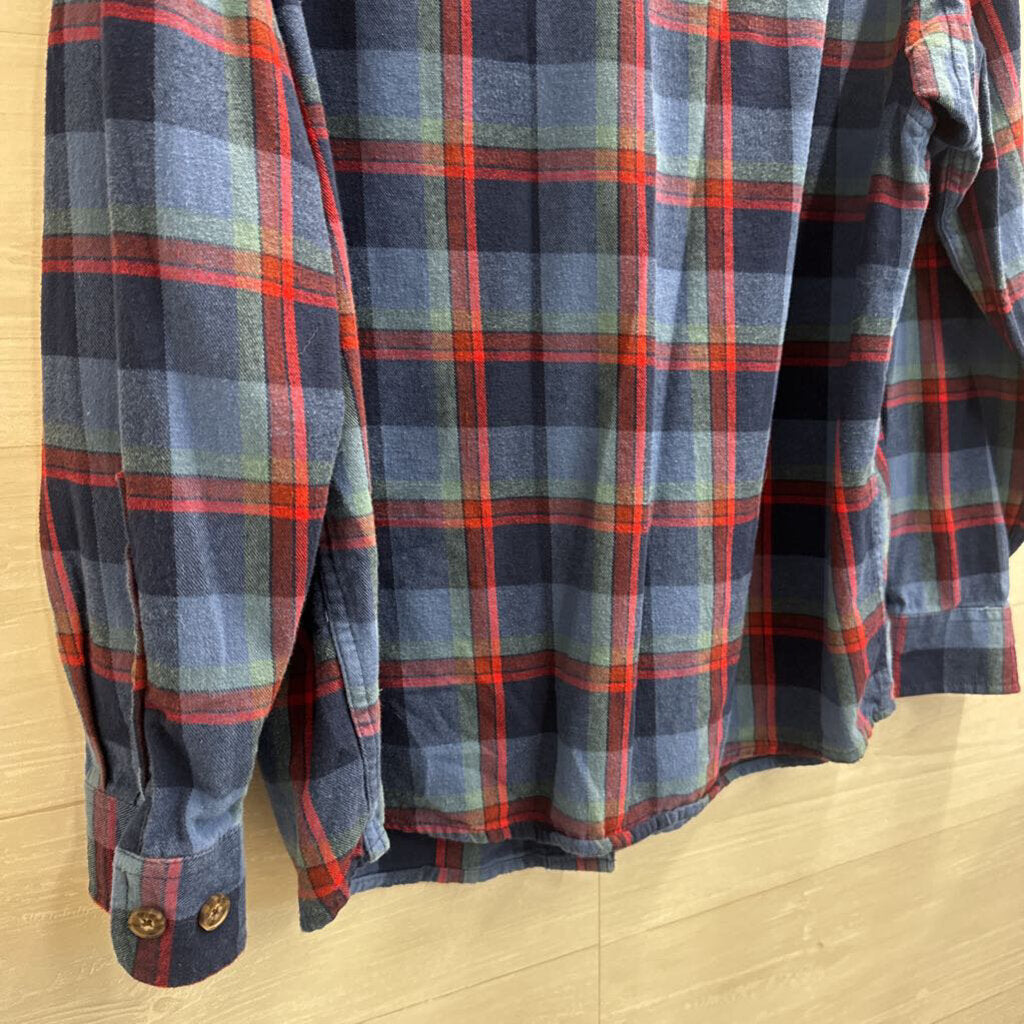 Duluth Blue/ Red Plaid Long Sleeve Button Down Top Medium