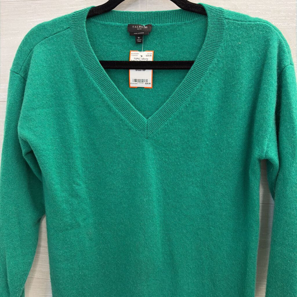 Talbots Green Pure Cashmere Long Sleeve Sweater Top Medium Petite
