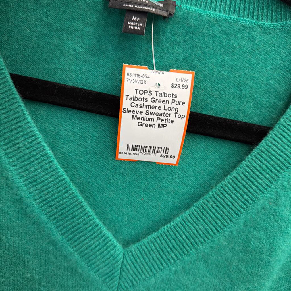 Talbots Green Pure Cashmere Long Sleeve Sweater Top Medium Petite