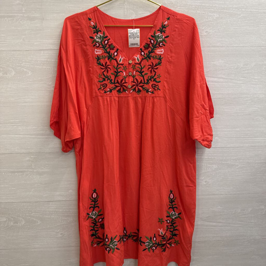 Orange/ Multi Embroidered Long Sleeve Dress Extra Large