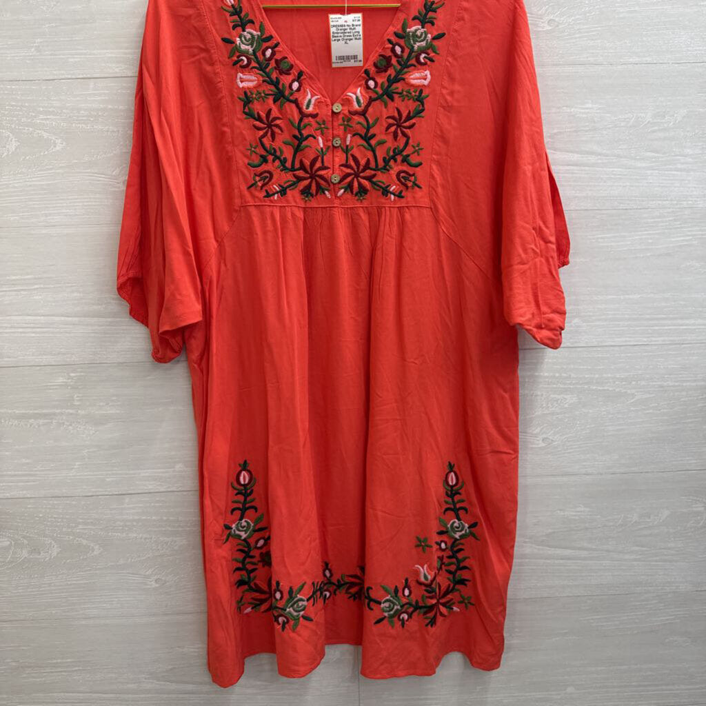 Orange/ Multi Embroidered Long Sleeve Dress Extra Large