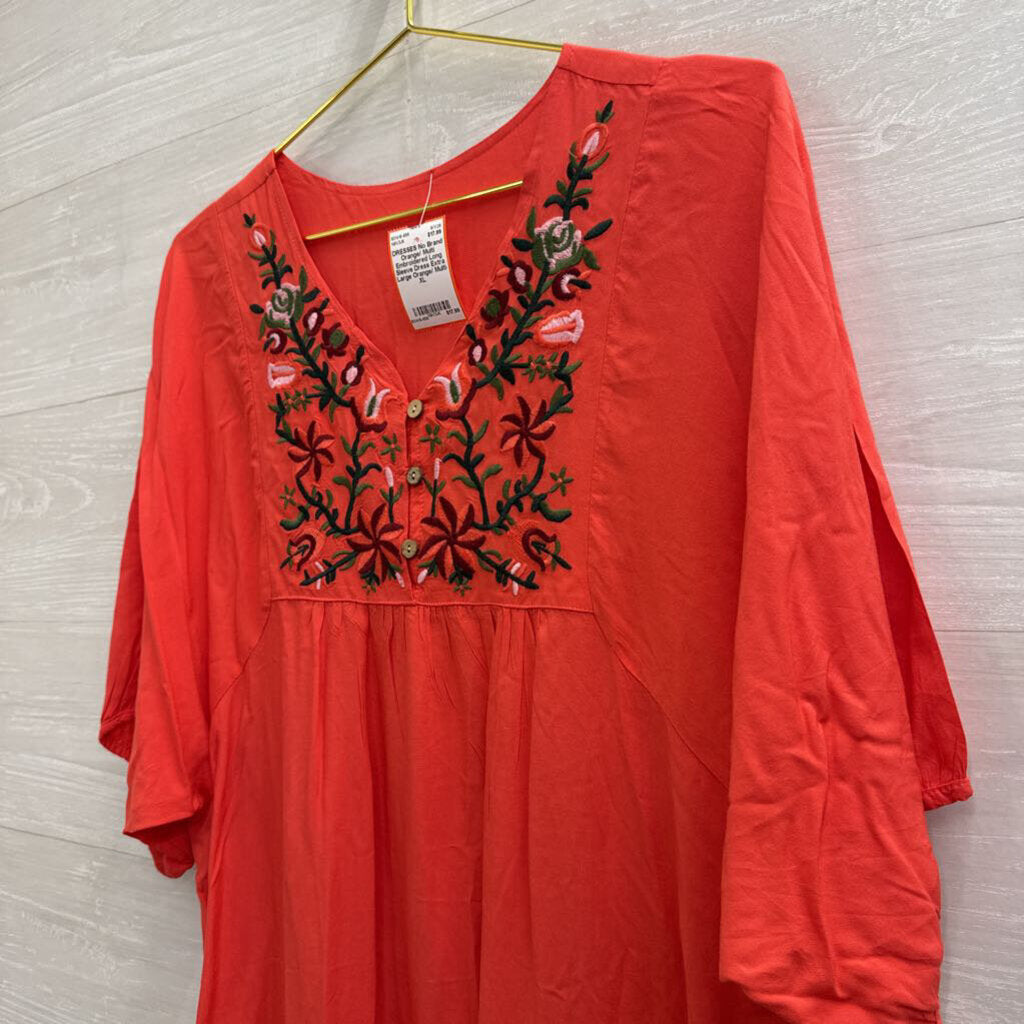 Orange/ Multi Embroidered Long Sleeve Dress Extra Large