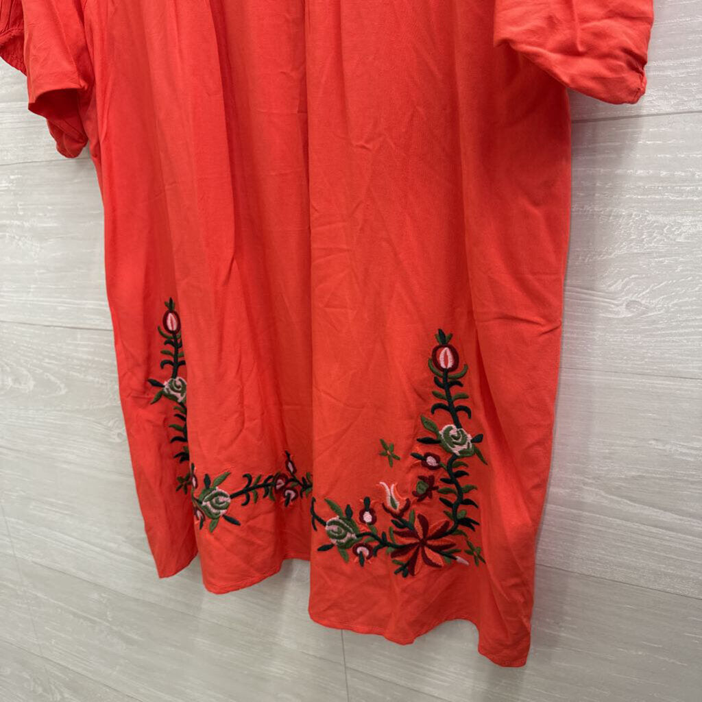 Orange/ Multi Embroidered Long Sleeve Dress Extra Large