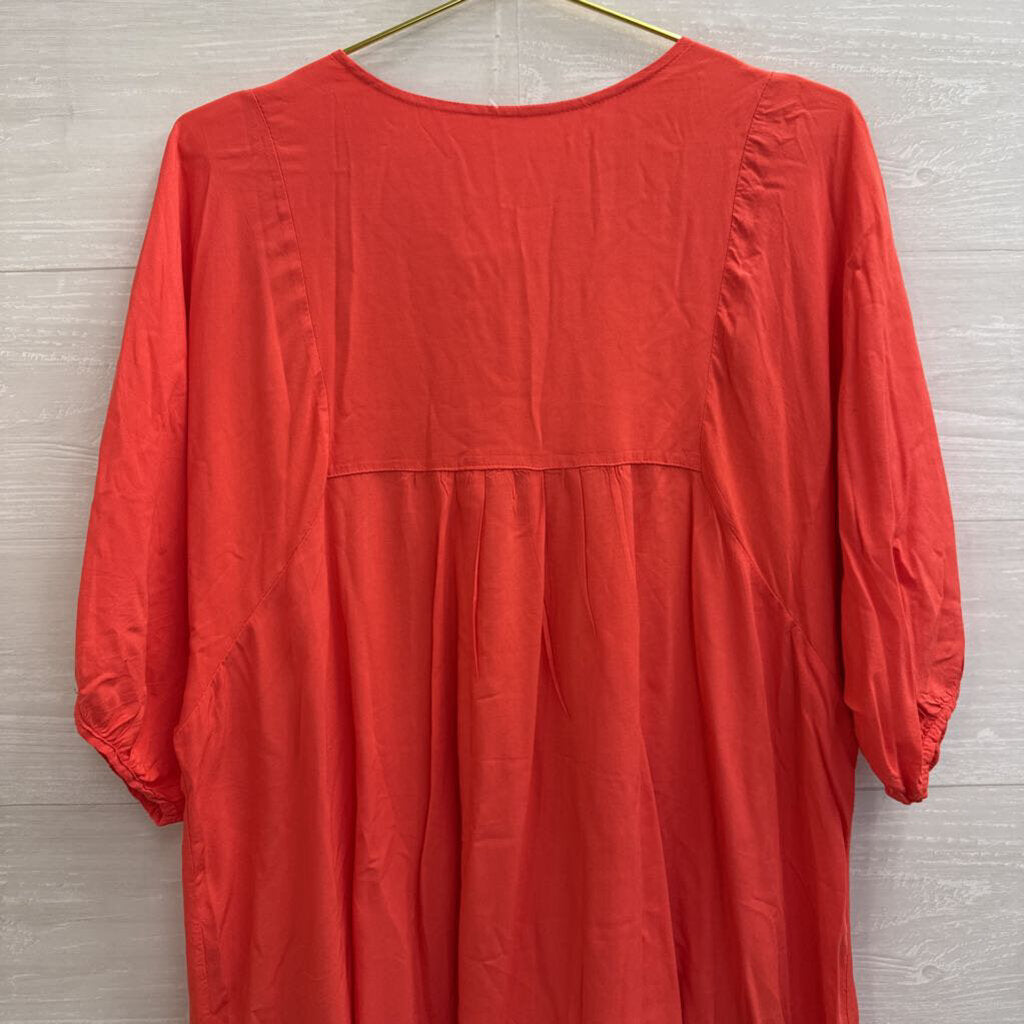 Orange/ Multi Embroidered Long Sleeve Dress Extra Large