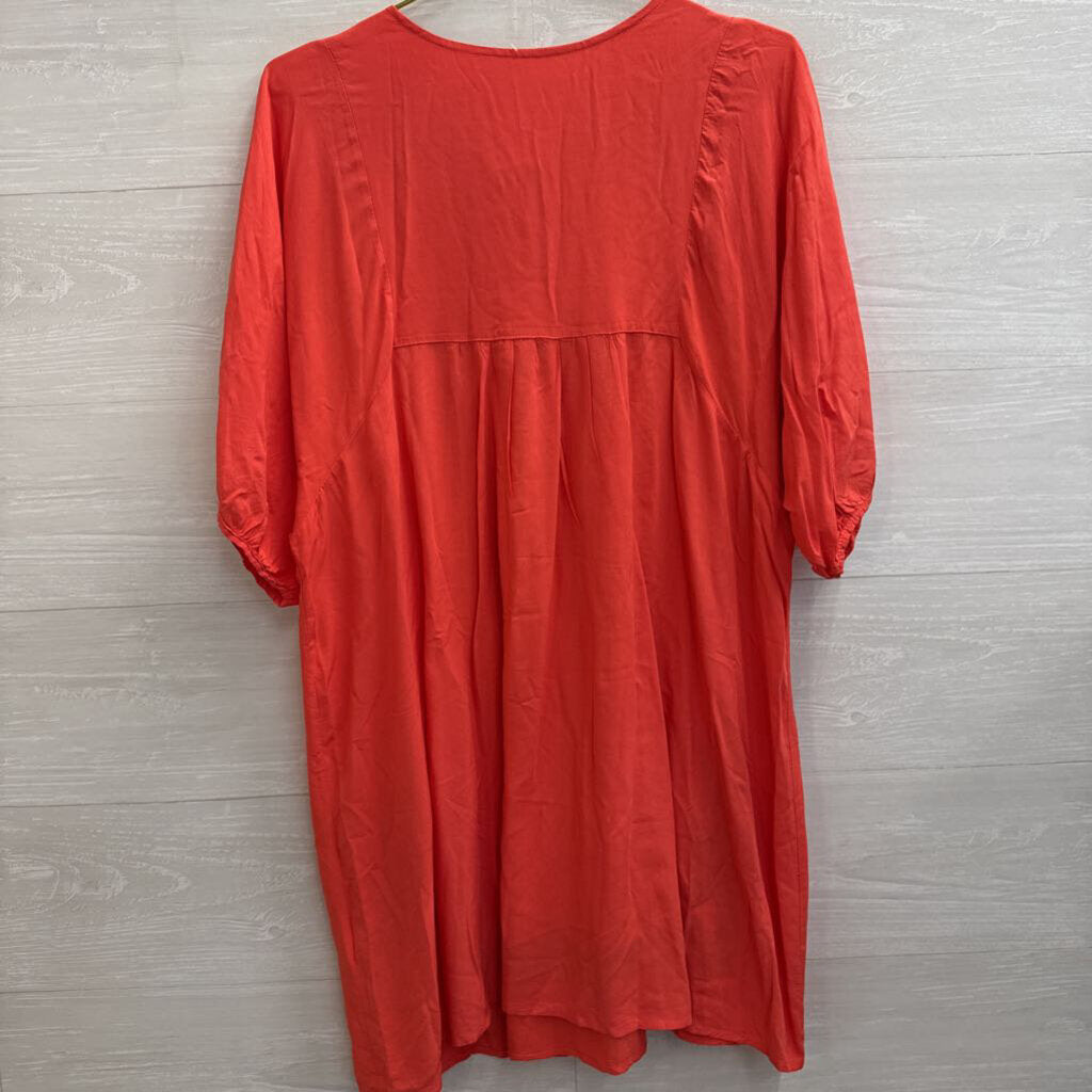Orange/ Multi Embroidered Long Sleeve Dress Extra Large
