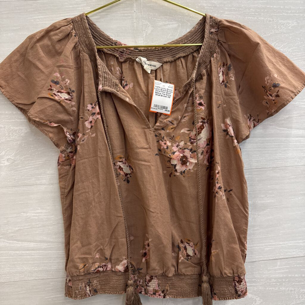 Lucky Brand Brown Floral Print Short Sleeve Top Extra Small