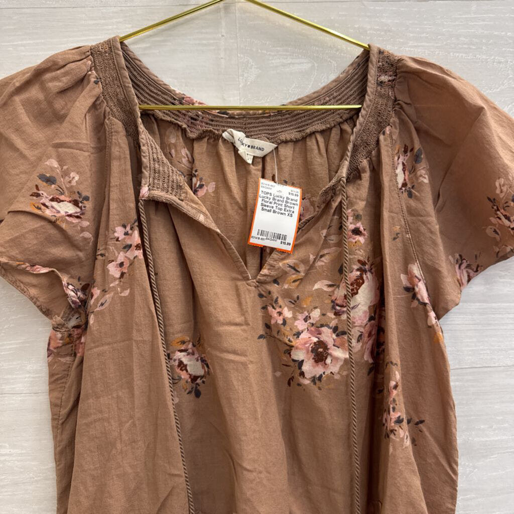 Lucky Brand Brown Floral Print Short Sleeve Top Extra Small